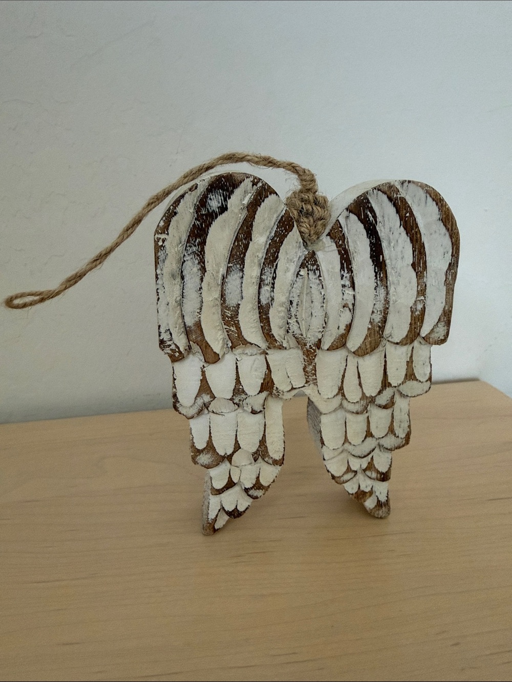 Wooden angel wings ornament
